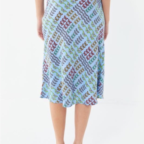 Urban Outfitters Monarch Butterfly Blue & Colorful Rainbow Modest Midi Skirt L - Picture 3 of 16